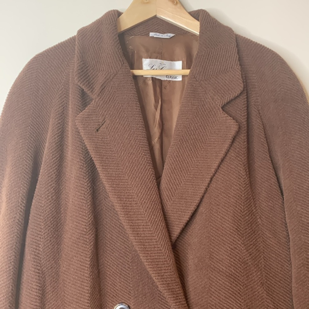 Les Copains | Brown Vintage Made in Italy Wool Textured Herringbone Coat L/XL - Picture 8 of 17